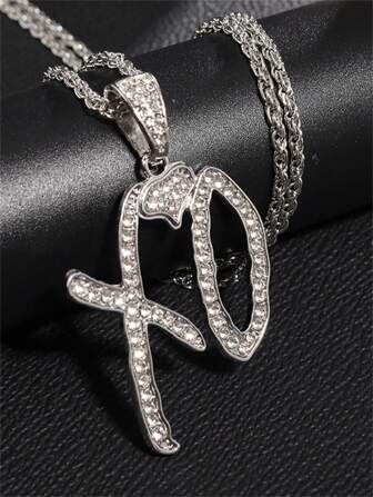 1 pieza Nuevo collar colgante de moda de aleación con letra XO en inglés, colgante de moda creativo, collar hip hop