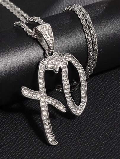 1PC New Fashion XO English Letter Alloy Hip Hop Pendant Necklace, Creative Fashion Charm Pendant, Hip Hop Necklace
