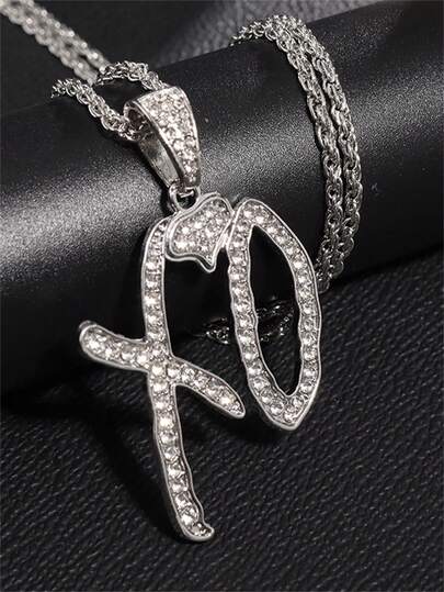 1PC New Fashion XO English Letter Alloy Hip Hop Pendant Necklace, Creative Fashion Charm Pendant, Hip Hop Necklace