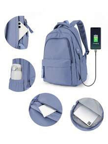 可爱背包，适合少女、中学生、大学生 - 小巧、经典、休闲户外日常背包、旅行背包、轻便笔记本电脑背包，男女通用，随机发货（旧款或新款） - 藏蓝色 - 查看 3