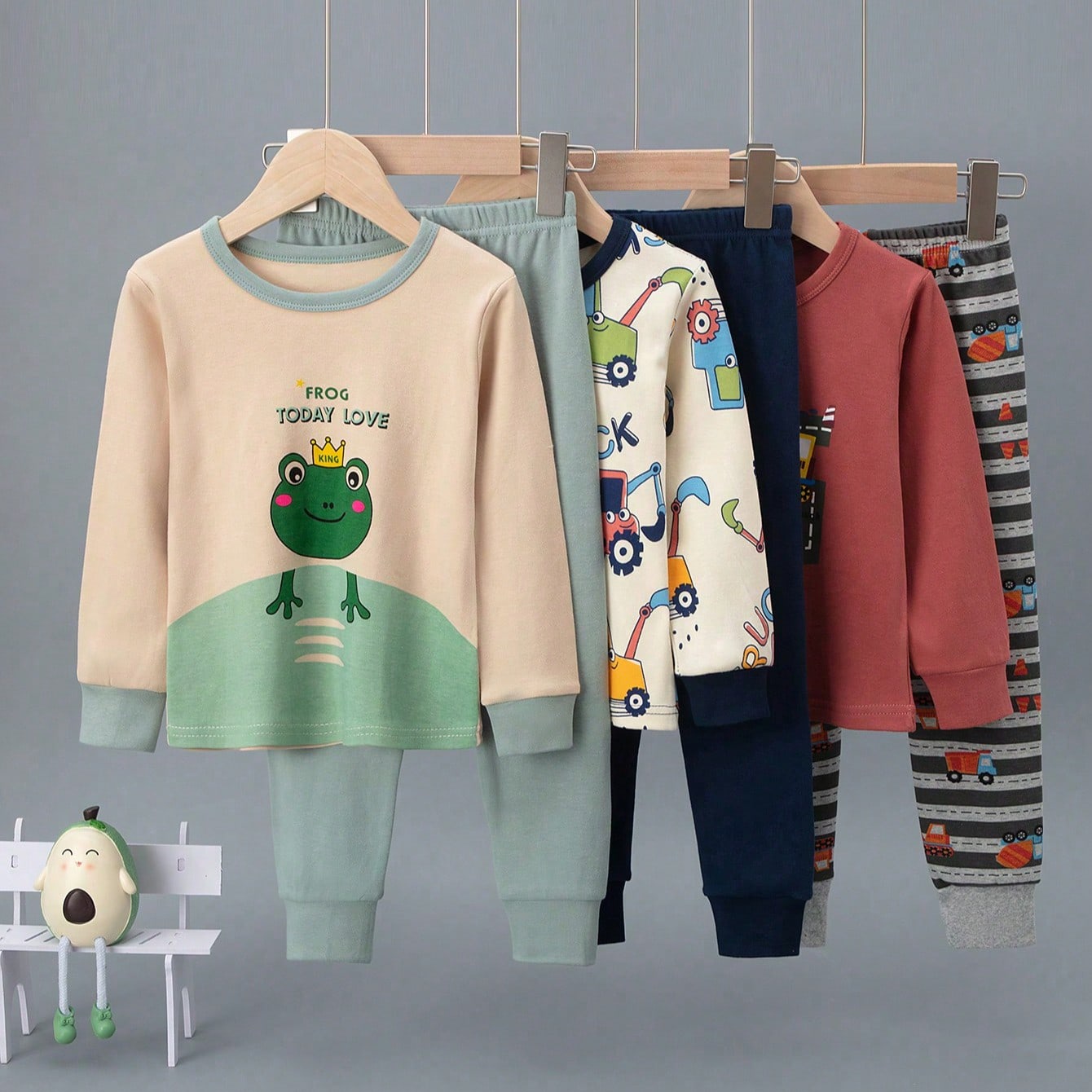 Pcs/Set Conjunto de ropa interior de dibujos animados para niños, conjunto de pijama con top de manga larga gruesa y pantalones largos con estampado