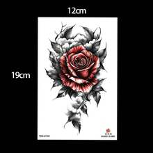 Red Rose Temporary Tattoo Stickers, Sexy Waterproof & Sweatproof Fake Rose Skull Floral Tattoo Stickers For Women, Unisex Flower Arm Tattoo For Abdomen, Leg, Arm, Back, Chest, Can Cover Scars, Lasts 2-5 Days, Easy To Apply & Remove