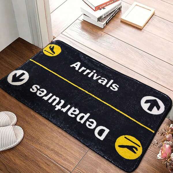 1pc Arrival And Departure Slogan Airplane Theme Doormat, High Quality Imitation Cashmere Fiber Material Super Absorbent Carpet, Machine Washable, Suitable For Home Decoration Living Room, Bedroom, Bathroom, Bathtub Mat, Toilet, Kitchen Sink Laundry Office Area And Other Scenes Plush Floor Mat, Multiple Sizes Available, Weight 1000g Per Square Meter