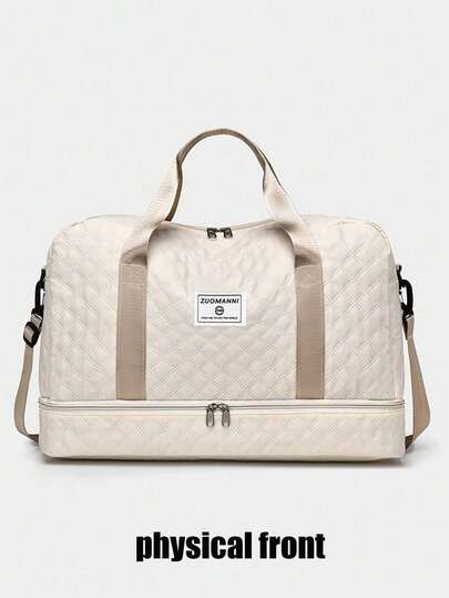 Bolsa de gimnasio de gran capacidad para mujer: bolsa de viaje ligera con compartimento independiente para zapatos, diseño acolchado, tela Oxford, organizador para viajes de negocios cortos | Textura acolchada | Asa resistente | Bolsa de gimnasio