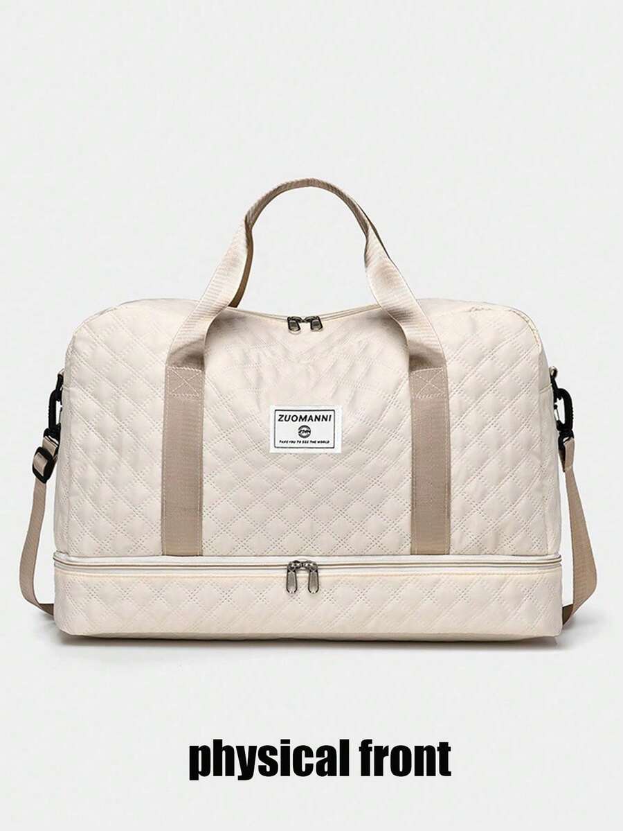 Large Capacity Women'S Gym Bag - Lightweight Travel Duffel with Independent Shoe Compartment, Quilted Design, Oxford Fabric, Short-Term Business Trip Organizer, Travel Organizer|Quilted Texture|Durable Handle, Gym Bag - 白色 - 查看 1