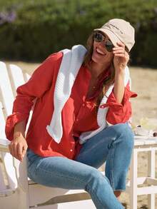 LuminousWealth Women's Lightweight Polyester Solid Color Blouse, Suitable For Casual Outings In Spring, Summer And Autumn