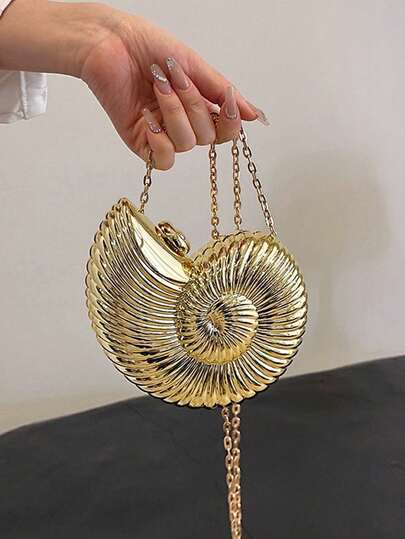 Bolso con correa de cadena de acrílico con diseño creativo de conchas marinas, bolso de mano de mujer, bolso de hombro casual, con forma de caracol, bolso cruzado versátil y de moda, adecuado para fiestas, reuniones, fotografía callejera y talla grande
