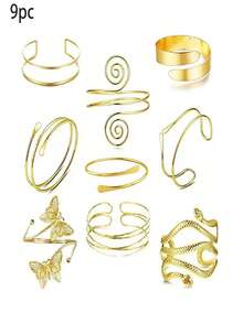 8/9/10 件套简约金属夏季度假可调节手镯袖口套装，适合送礼、情侣、朋友、日常佩戴、节日装饰 - 10PC金色 - 查看 4