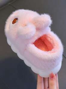 1 Pair Plush Rabbit Ear Design Slippers With Soft Faux Fur Lining And Non-Slip Rubber Sole, Suitable For Toddlers And Kids Indoor Warm House Slippers