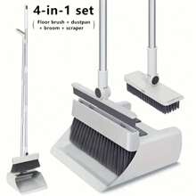 New 4 In 1 Broom Combo Set With Dustpan Squeegee Floor Brush Multi Purpose Cleaning Tool For Home And Commercial Use