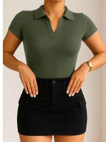 Women's Polo Shirt Short Sleeve Cotton - 1 OFF 1 軍綠色 - 查看 2