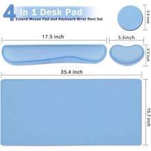 Large Mouse Pad Desk Dad, 4-In-1 Keyboard Wrist Rest Pad & Wrist Support Mouse Pad Set, Extended Desk Pad Waterproof Desk Home Office Study Game-Blue Marble - Light Blue - View 3