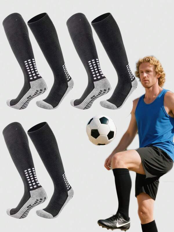 3 Paar Fußball Hohe Röhrensocken, Unisex Silikon rutschfeste Sport Socken für Fußballspiele, Training, Wandern, Radfahren, Yoga