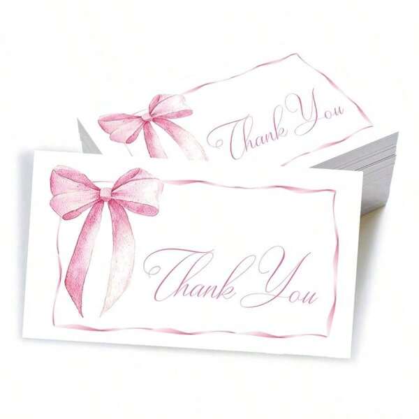 50pcs Elegant Bow Thank You Cards For Small Business - Paper Customer Appreciation Cards For Gifts, Parties & Small Business Packaging, Gift Packaging Thank You Cards School Supplies, Back To School
