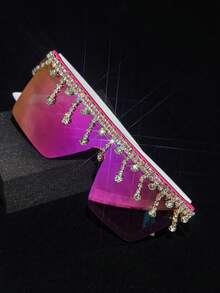 1 buc. Ochelari de vedere pentru femei, cu cap plat și franjuri, împodobiți cu strasuri, potriviți pentru bal, jocuri de costume, decor cu strasuri, ramă roz, petrecere de festival de lux Y2K, ținută de plajă, petrecere tematică zilnică (vine cu lavetă de curățare) Ochelari de vedere pentru femei, nuanțe de ochelari de vedere pentru doamne, ținute de toamnă și iarnă, accesorii de plajă, accesorii vintage Y2K Basics, cadouri de Ziua Îndrăgostiților, ținută de Ziua Îndrăgostiților pentru fete, cadouri business casual pentru vacanță de vară la plajă, în aer liber, călătorii - Decor cu strass cu lanț de diamante - Vizualizare 23