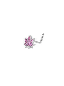 1 Stück pinker Ahornblatt-Nasenstecker/-ring mit roten, pinken und blauen Strass in Silber und Gold, geeignet für täglichen Gebrauch von Männern und Frauen