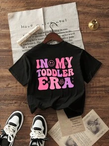 Infant Girls Bow Print Round Neck Short Sleeve Cute Blouse - Black - View 2