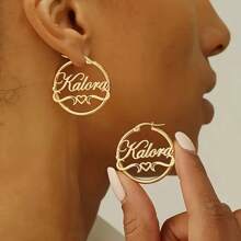 1 Customized Golden Name Hoop Earrings - Personalized Alphabet Circle Earrings With Swirl And Heart Design, Stainless Steel Fashion Jewel For Girl, Perfect For Casual Wear, Party, Graduation Gifts And Summer Accessories, Personalized Jewelry | Accessories | Durable Earrings Per For Giving To Lovers, Family, Birthday, Anniversary,