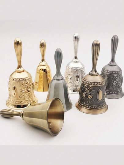 1 Pc Vintage Hand Carved Decorative Bell, Hand Carved Decorative Bell, Vintage Colored Brass Bell, Pre-Meal Service Bell, Gold Bell, Old Man Bell, School Bell, Wedding Bell, Service Bell, Christmas Bell, Elegant Bronze Hand Bell, Iron Structure, Floral Carving, Suitable For Restaurants, Hotels, Homes, Outdoors, Parties And Festivals, Bars, Schools And Other Scenes., Christmas Gift Room Decor