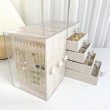 Scatola portagioie multifunzionale trasparente di alta qualità per accessori, utilizzata per orecchini, orecchini e collane, scatola di stoccaggio domestico per decorazioni, scatola portagioie per organizzatore di stoccaggio per donne, accessori essenziali da viaggio, scatola di stoccaggio per il ritorno a scuola e per il dormitorio