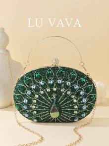 Rhinestone Clutch Purses For Women Evening Wedding Formal - Round Clasp Handbag - Rhinestone Bag - Green - View 3