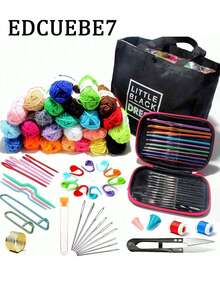 1 套 EDCUEBE7 钩针纱线套件，钩针工具套装带储物袋，初学者 DIY 手工套件，包括纱线、钩子、针、工艺用品、随机颜色和纱线包装 - 彩色 - 查看 13
