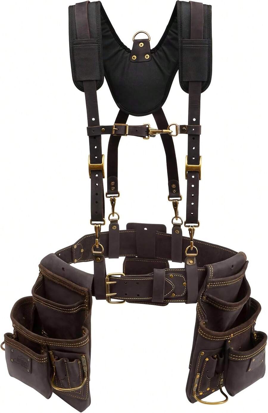 Tools Oil Tanned Leather Framing Rig With Padded Suspenders Leather Carpenter Tool Belt With Suspenders And Tool Pouches Dual Hammer Holsters -P263609 - Ginger - View 1