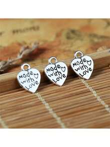 10pcs/20pcs/30pcs/60pcs/80pcs/100pcs Silver Heart & Letter "Made With Love" Pendant Charms For DIY Jewelry Crafting