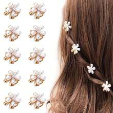10 Pcs Small Mini Faux Pearl Claw Clips With Flower Design, Sweet Artificial Bangs Clips Decorative Hair Accessories For Women Girls Hair Jaw Clip Hair Clamps Hair Clutch Hair Claw Clip Elegant Hair Claw Fashion Hair Clips Fall Winter For Vacation Outfits Woman Summer Beach Holiday Essential, Travel, Festival, Party - Multicolor - View 8