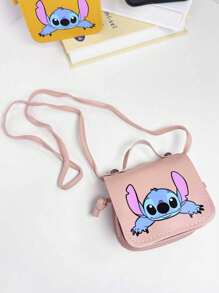 Sanrio Bolso de niña con estampado del personaje Stitch de Disney, bolso de mensajero casual y lindo estilo princesa para guardar maquillaje, artículos de cuidado de la piel, teléfono móvil, monedas y otros pequeños artículos, multiusos para el hogar, regalo, vacaciones y festivales como Halloween y Navidad