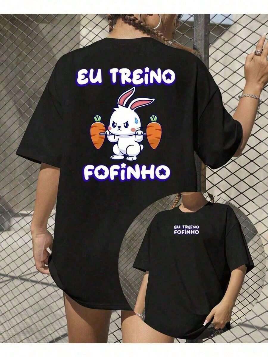 Basic T-Shirt I Workout Cute Meme Gym Cute Rabbit Exercise - Black - View 1