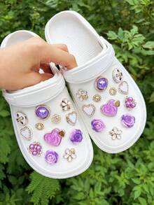 24 件/包金色闪光熊、字母、蝴蝶、西瓜、心形鞋饰，适用于洞洞鞋、凉鞋、沙滩鞋、花园鞋 DIY 配件 - 彩色 - 查看 7