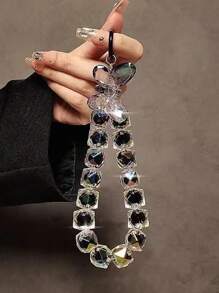 Correa de muñeca de cadena con cuentas de cristal de lujo, decoración de llavero desmontable para teléfono, bolso o cartera