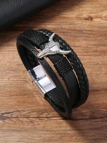 1pc Men's Western Style Bull Head Decor Bracelet,Minimalistic Design To Match Wrist Accessories - Black - View 12