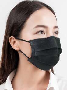 50pcs Disposable Non-Woven Face Mask, Breathable & Comfortable, Ear Loop Design, Suitable For Outdoor, Travel, Gathering, Office - Black - View 2