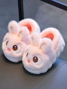 1 Pair Plush Rabbit Ear Design Slippers With Soft Faux Fur Lining And Non-Slip Rubber Sole, Suitable For Toddlers And Kids Indoor Warm House Slippers