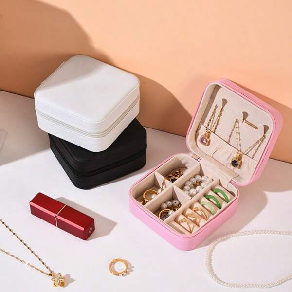 High-End Jewelry Box Portable Necklace Ring Dustproof Storage Box, Earrings Earrings Elegant Jewelry Box Leather Simple Jewelry Box With Lid, Large Capacity Jewelry Organization Box