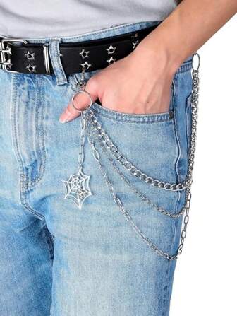 Vintage Punk Chain Layered Belt Chain Spider Web Jeans Women's Pants Men's Body Chain Jewelry Accessories Pants Chain Punk Jeans Chain Wallet Jewelry Unisex Pants