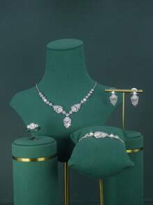 5 Stücke 18 Karat vergoldetes königliches Braut Hochzeit Accessoire Set, handbesetzt mit grünem kubischem Zirkonia, einschließlich Halskette, Armband, Ohrringe, Ring, geeignet für täglichen Gebrauch und Hochzeitszeremonie, Hochzeitsjahrestags-Geschenk