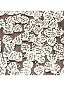 10pcs/20pcs/30pcs/60pcs/80pcs/100pcs Silver Heart & Letter "Made With Love" Pendant Charms For DIY Jewelry Crafting