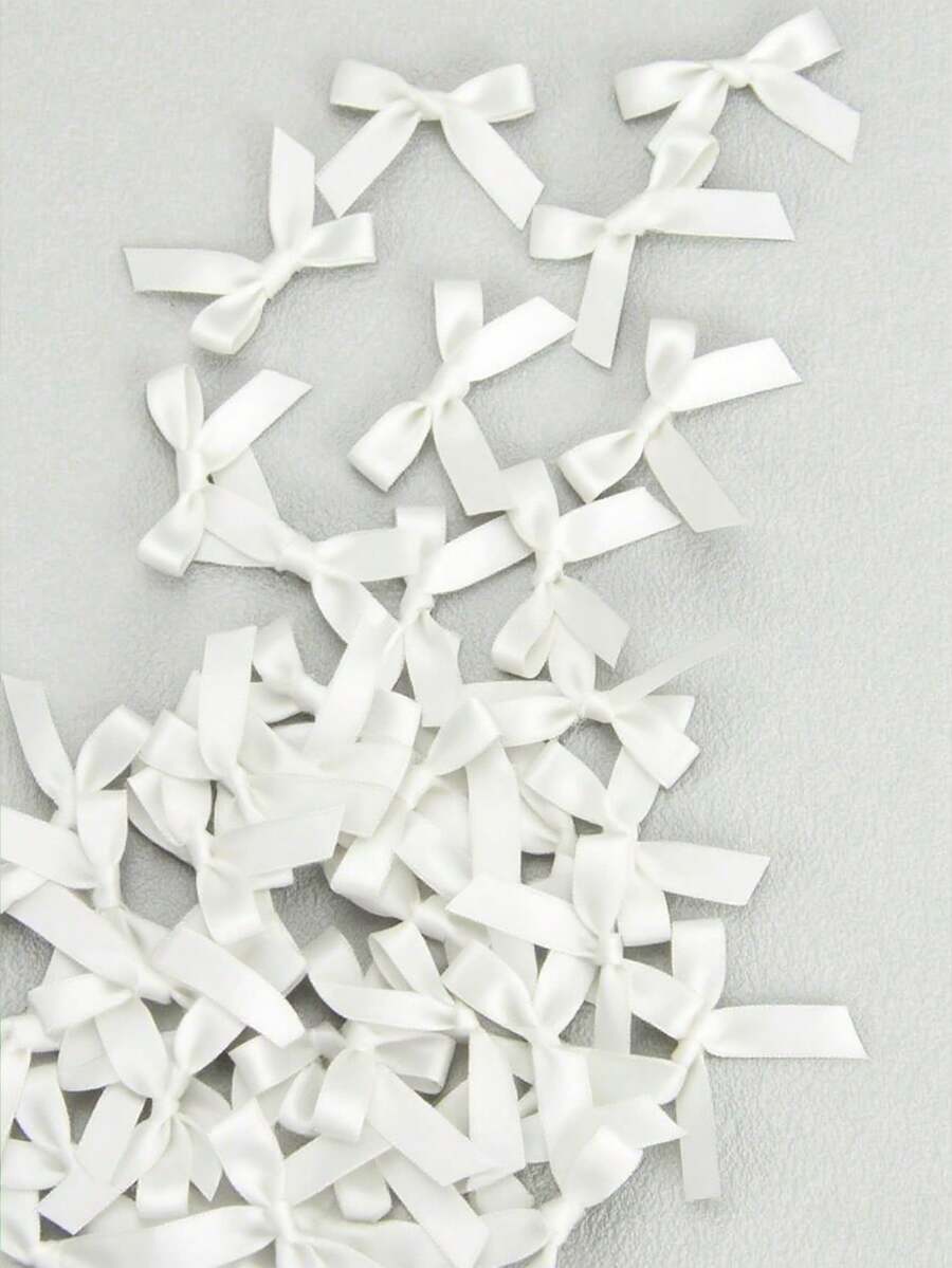 50pcs/Pack Colorful Ribbon Bows, Gift Wrapping Decor, Handmade Card Decoration, Hair Accessories, Balloon Bows, Wedding Party Decor, Room Decor, Home Decor - Pink - White - View 1