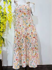 Vestido  Estampado Integral    Casual  Dulce  Elegante    Nudo  Bajo con volante    Playa - Blanco - Ver 1