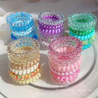 5pcs New Gradient Girls' Hair Bands, Ladies' Hair Accessories Ponytail Fixer, Simple, Fashionable, High Elastic Ball Hair Band Rubber Band Headdress, Which Does Not Hurt Hair.