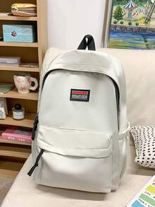 1pc Simple Solid Color Backpack, Student Nylon Waterproof Large Capacity Travel Commuter Backpack Without Accessories - A - View 14