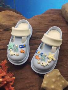 新款女士一脚蹬鞋，防滑时尚分趾鞋 - 海洋风格，贝壳，珍珠，海豚，透气 EVA 材质，适合所有季节的舒适鞋子[新推出且非常受欢迎] - 淺藍色 - 查看 7