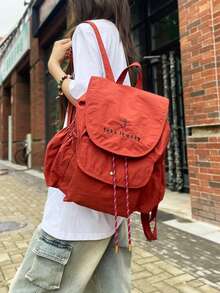 Mochila com Estampa de Letra Bicolor da Moda, Bolsa de Armazenamento de Grande Capacidade, Alça de Ombro Ajustável, Adequada para Estudantes, Viagens, Férias, Uso ao Ar Livre