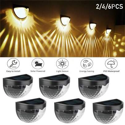 2/4/6 Packs Solar Fence Lights, Solar Deck Lights, Solar Wall Lights, Solar Wall Mount Outdoor Waterproof Fence Lamp, White LED Lamp, Lighting For Garden, Home, Patio, Yard, Garage, Camping, Step Stair Gift For Birthday, Halloween, Christmas Party Decoration (Black - Warm Light)