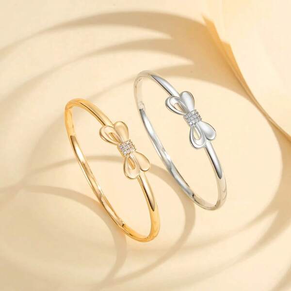 1pc Fashionable Niche Design Bowknot Bracelet, Minimalist High-End Versatile Open Cuff Bangle Accessories For Women