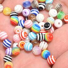 100 peças de contas de acrílico coloridas de 8 mm com listras de zebra, adequadas para colares e pulseiras, acessórios para artesanato de joias