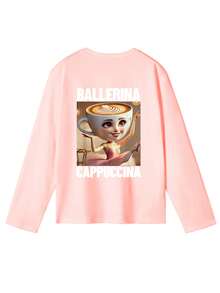 Tween Girls' "Cappuccino Ballerina" Graphic Print Long Sleeve T-Shirt, Autumn/Winter Top - Pink - View 6